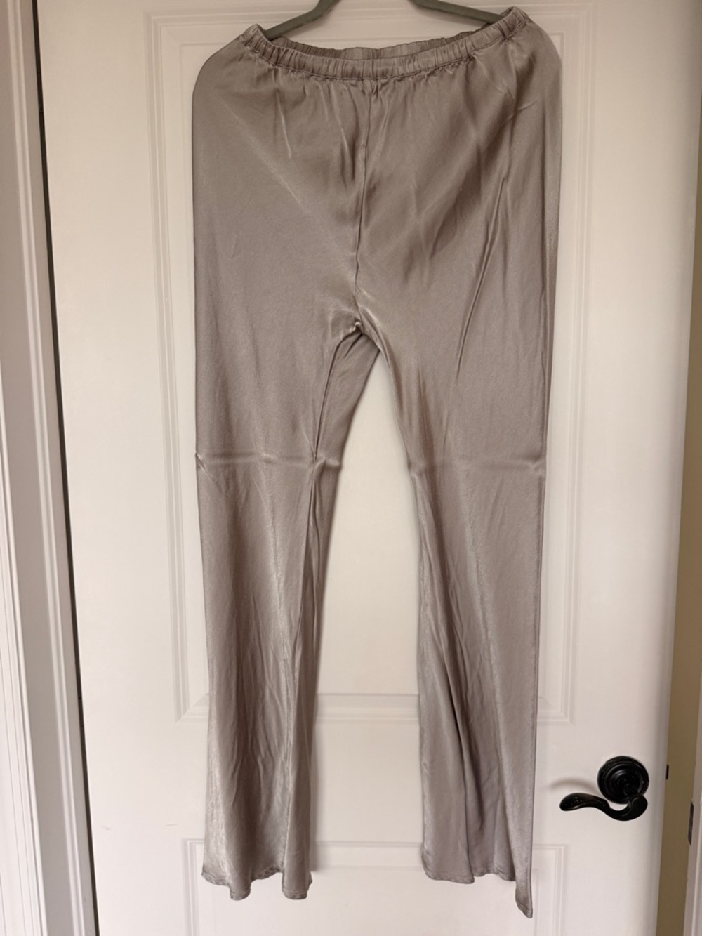 DISSH Metallic Taupe Elastic-Waist Satin Pants